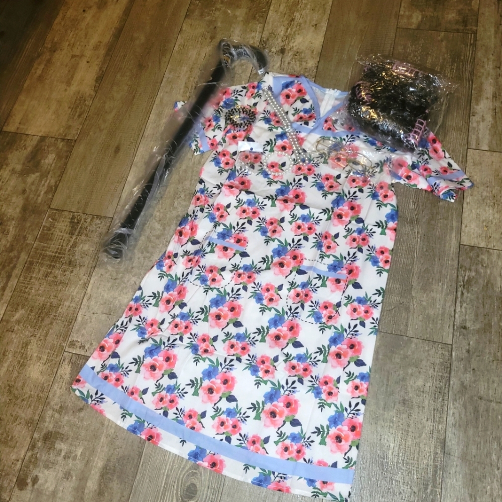 Little Old Lady Costume Girls Size 8-10  8 Pc Set New